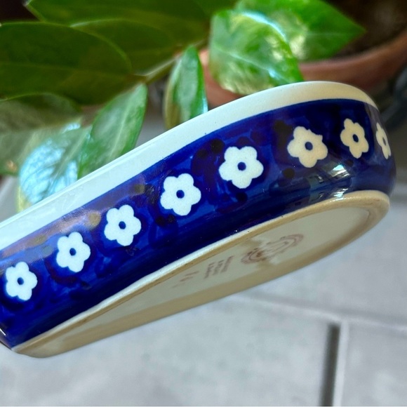 Vintage Boleslawiec Hand Made Polish Pottery Spoon Rest Traditional Blue/White - Picture 4 of 9